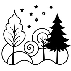 silhouette of a forest scene with a dreamy swirling floral floor