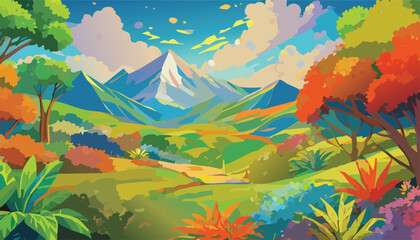 Realistic Illustration of Various Tropical Rainforest Vegetation and Plant Species