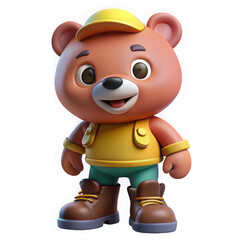 Fototapeta premium Cute cartoon bear worker isolated on transparent background