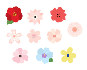 Set of Flat Design Spring and Summer Flowers. Vector design elements.