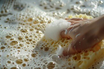 Vibrant Color Visual of Hand Cleaning Surface with Sponge and Foam