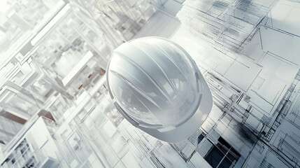 Abstract White Safety Helmet In Modern Cityscape
