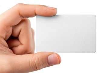 Obraz premium A simple, logo-free credit card is held in a hand, illustrating a minimal design that emphasizes utility and modern aesthetics