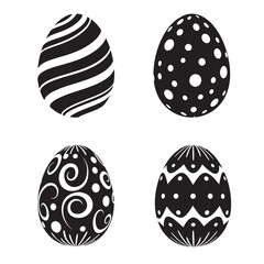 Fototapeta premium Decorative easter egg silhouettes set in monochrome style with various patterns and designs