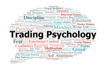 Trading Psychology Word Cloud. Key Emotions And Mental Patterns Behind Trader Behavior.