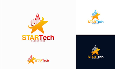 Obraz premium Star Technology logo designs concept, Shine Tech iconic logo template vector