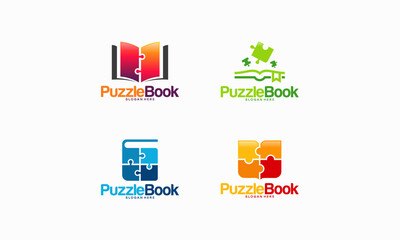 Puzzle Book logo designs concept vector, Child Education and Game logo template
