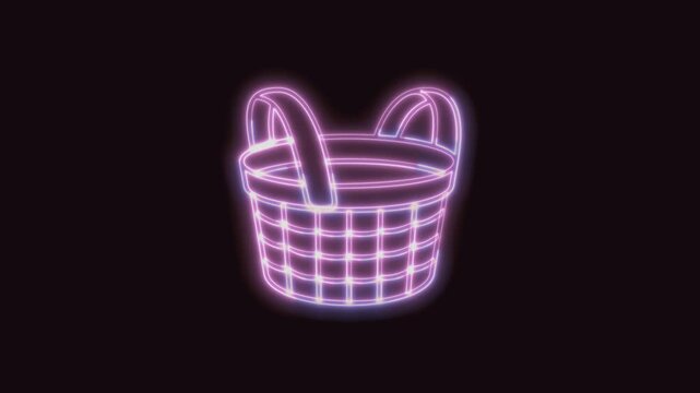 Basket Icon Neon Seamless Loop 4K (Black Background) | Animated Promotional Typography for Video Editing