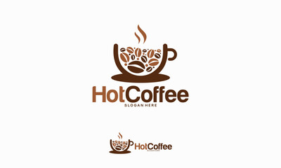Hot coffee logo designs concept vector, Coffee cup and coffee bean logo symbol