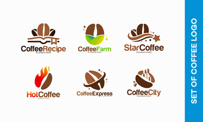 Set of Coffee logo designs concept vector, Various coffee bean and Coffee Cup logo template vector illustration