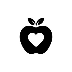 Fototapeta premium Minimalist vector icon of an apple with a heart core, symbolizing healthy eating and wellness.
