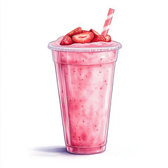 strawberry smoothie painted in soft watercolor