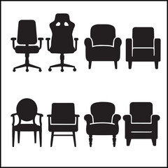 Obraz premium Chair Set Silhouettes Vector Icon