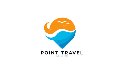 Travel Point Logo with Palm Trees symbol, Beach logo designs concept vector