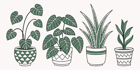 Flat-Vector Illustration of 5 Trailing Indoor Plants in Decorative Pots A Stylish Home Decor Collection