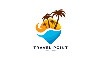 Travel Point Logo with Palm Trees symbol, Beach logo designs concept vector