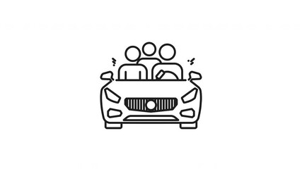 Family trip line animation. Family trip icon with stick figures in a car, perfect for travel or vacation themed designs, road trip promotion materials. Animated outline icon - Powered by Adobe