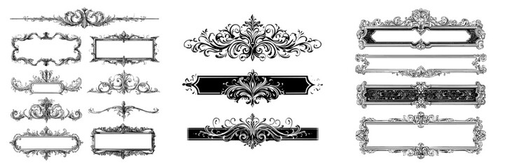 Frames and borders with a gold label and adorned with royal ornaments and antique scrolls comprise a modern set, featuring golden frames suitable for luxury labels or certificates