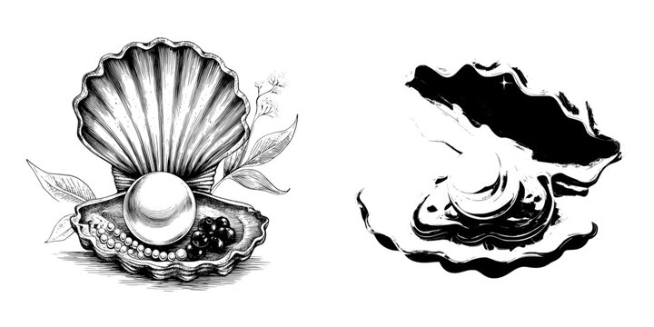This conch game asset presents a modern shell with a cartoon pearl shell, underwater oyster and scallop seashell, where a large pearl is beautifully resting inside, surrounded by a smooth, glossy