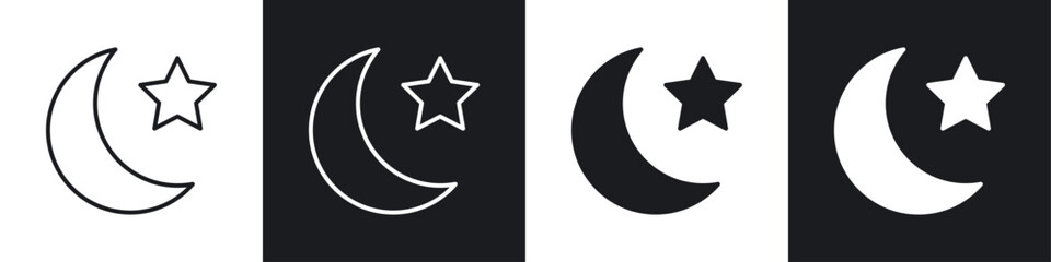 Star and crescent icon symbol collection on white background.