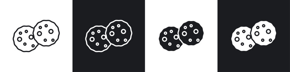 Cookie icons collection in black and white filled and line versions