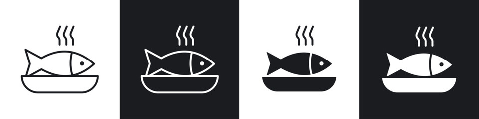 Cooked Fish icon symbol collection on white background.