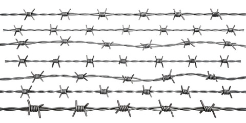 various barbed wire isolated on transparent background