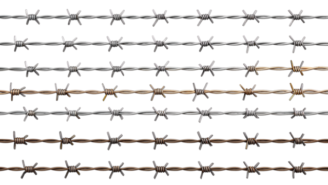various barbed wire isolated on transparent background
