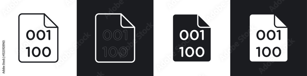 Poster file binary icon symbol collection on white background.