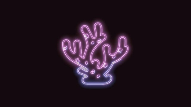Coral Icon Neon Seamless Loop 4K (Black Background) | Animated Promotional Typography for Video Editing