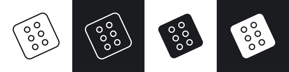 Dice six icon symbol collection on white background.