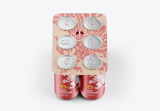 Six pack cardboard can holder mockup