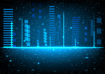 blue circuit electronic or electrical line with circle engineering technology concept vector background