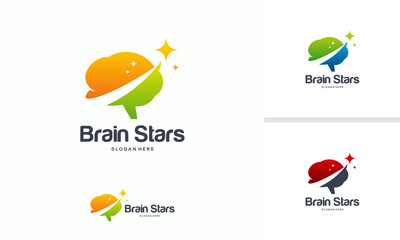 Brain Stars logo designs concept vector, Brilliant and Brain logo template designs