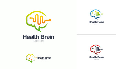 Health Brain logo designs concept vector, Brain Pulse logo, Brain Vibe logo template vector