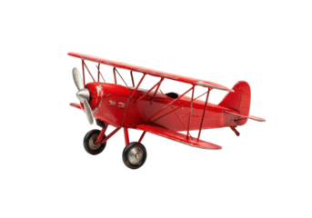 Isolated Red Biplane Model with Silver Propeller