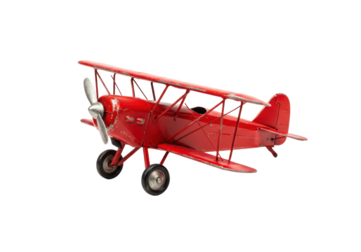Isolated Red Biplane Model with Silver Propeller