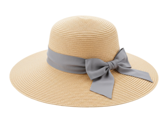 Isolated Straw Sun Hat with Grey Ribbon