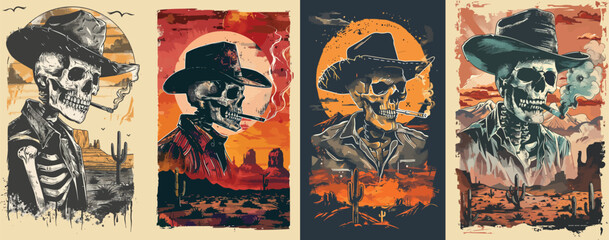 Cowboy Skeleton Vector Illustration Set © WatercolorEPS
