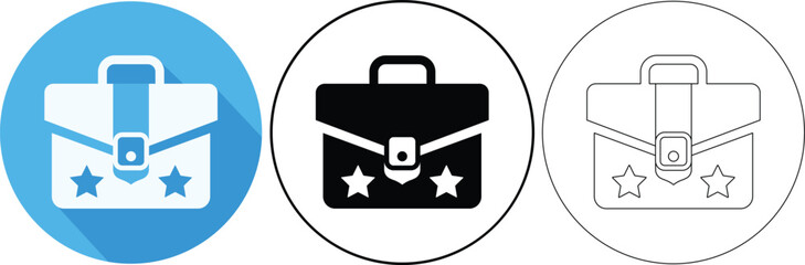 Three different briefcase icons representing business and achievement within circular frames perfectly