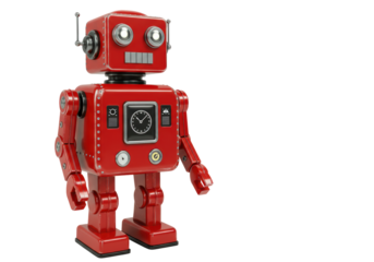 Isolated Retro Red Robot Toy with Clock