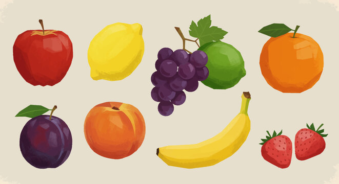 Vibrant Fruit Animation A Delightful Collection of Hand-Drawn Illustrations Featuring Apples, Bananas, Oranges, and More!
