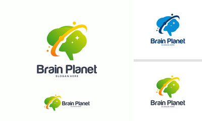 Planet Brain logo designs template, Planet Idea Logo designs concept vector