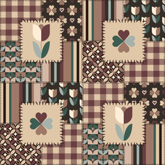 Romantic Floral Minimalist Geometric Mid Mod Patchwork Seamless Pattern