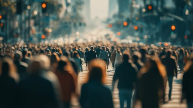 Crowded Cityscape: A Blurred Vision of Urban Life and Human Flow in Motion