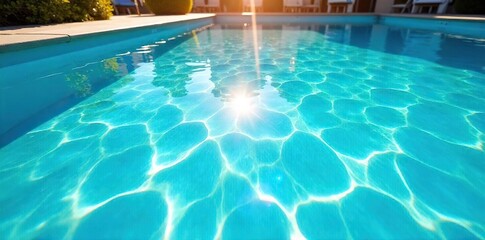 Invigorating turquoise pool water shimmers under the summer sun, inviting relaxation and a refreshing dip Perfect for summer vacation imagery, travel brochures, and holiday themes , cool, diving