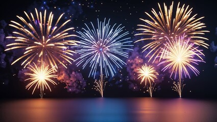 Festive fireworks over black background