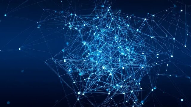 Abstract digital blue network animation with connected dots and lines background