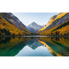 Fototapeta premium Serene mountain landscape with crystal clear lake reflection