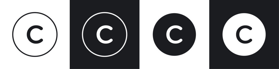 Copyright icons collection in black and white filled and line versions